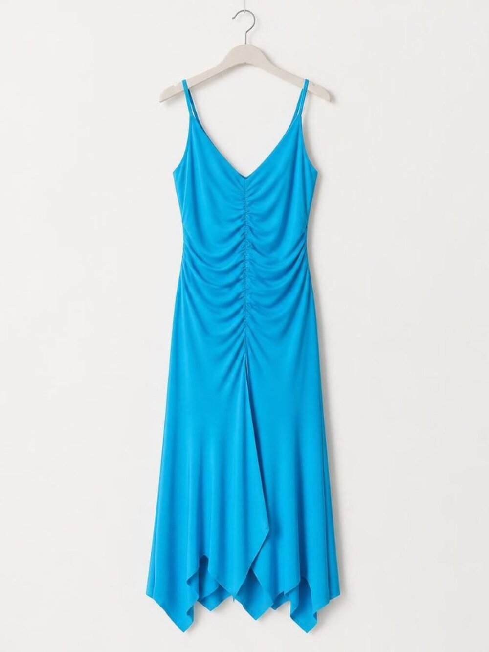 Women’s Latin Salsa Ruched Spaghetti Strap Dress-Bright Blue, Size 12, NWT